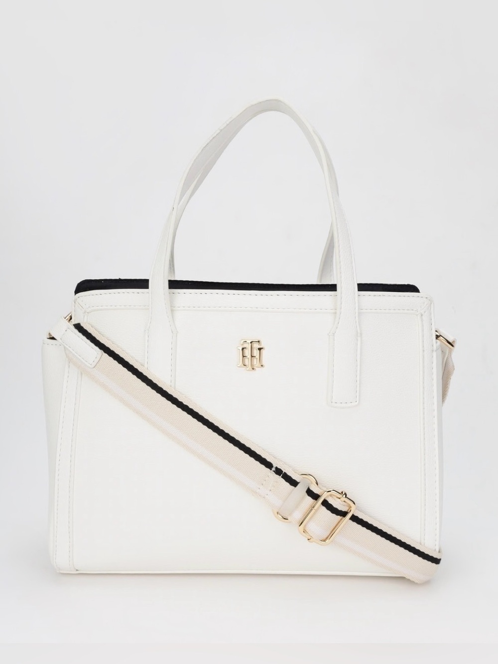 Tommy Hilfiger White Satchel with Contrast Trim Crossbody Strap